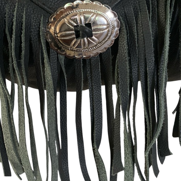 Leather Western Fringe Crossbody Bag Black Hobo Concho Bag 15 x 14 NWOT - Picture 6 of 17